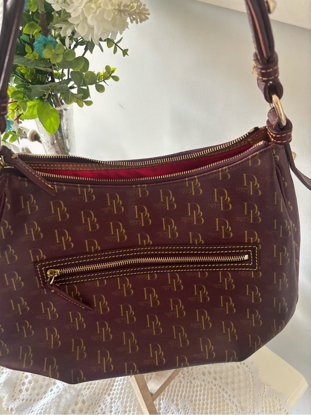 Dooney & Bourke Brown /Burgundy Logo Hobo Shoulder Bag - Picture 3 of 8